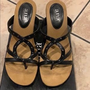 Ana slide on black wedge sandals